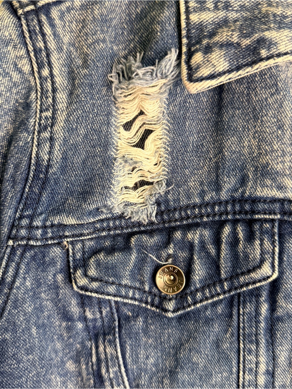 Custom Denim Jacket With Pearls And Inspirational Quote - Picture 6 of 6